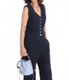 Mila Los Angeles Linen Vest In Navy In Blue