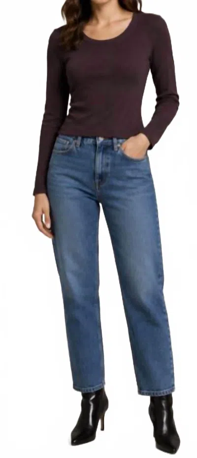 Mila Los Angeles Long Sleeve Ribbed Scoop Top In Bark In Purple