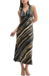 Mila Mae Abstract Floral Maxi Dress In Black Taupe