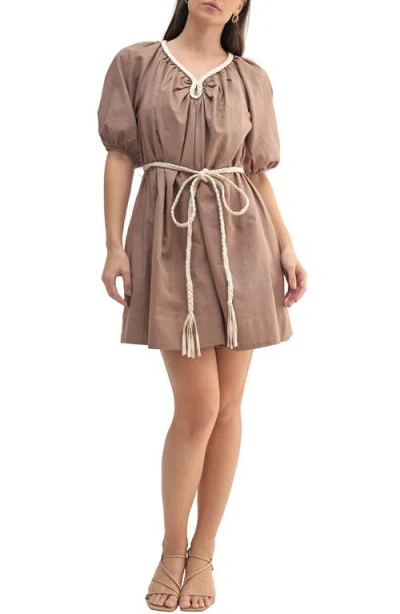 Mila Mae Braid Trim Minidress In Mushroom Ivory