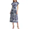 Mila Mae Cap Sleeve Fit And Flare Midi Dress In Navy White