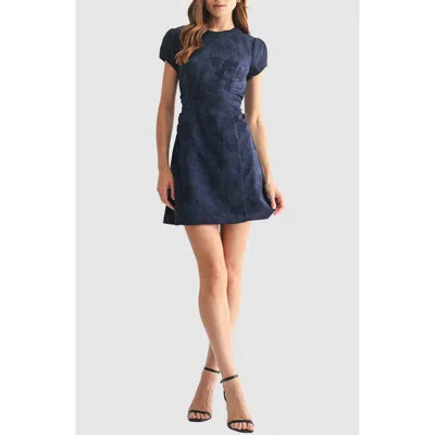Mila Mae Cap Sleeve Ruched Jacquard Fit & Flare Dress In Blue
