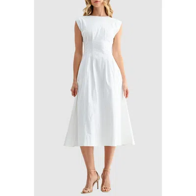 Mila Mae Cinched Midi Dress In White