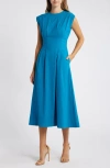 Mila Mae Cinched Waist Midi Dress In Aqua