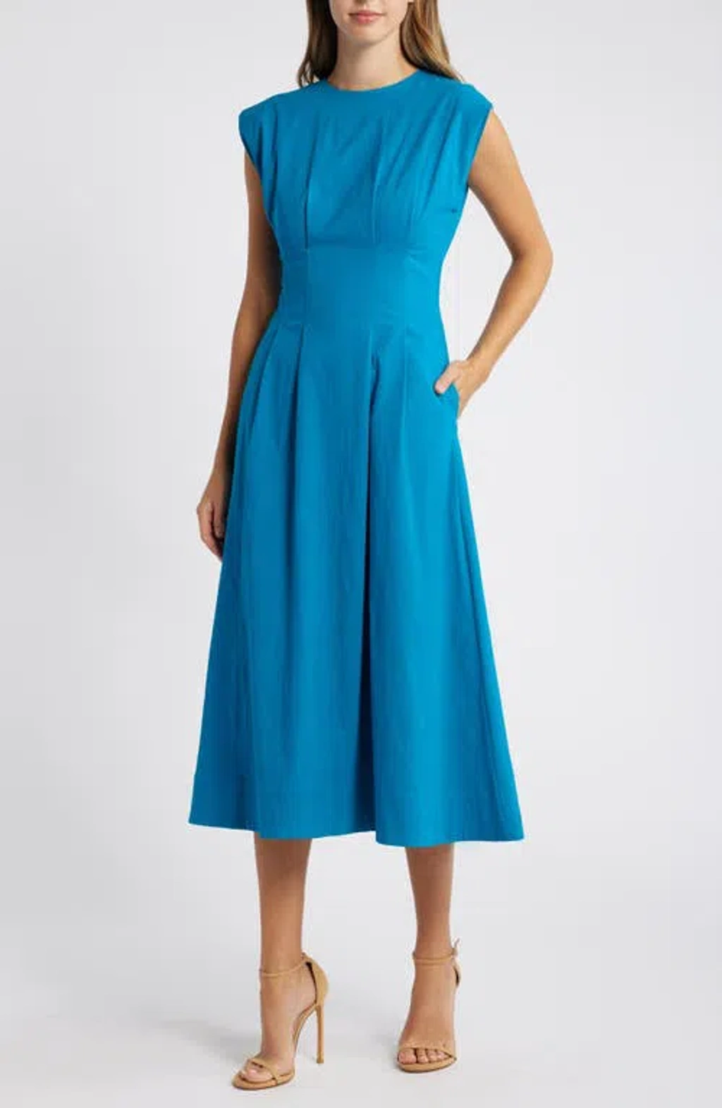 mila mae cinched waist midi dress Mila Mae Cinched Waist Midi Dress In Aqua