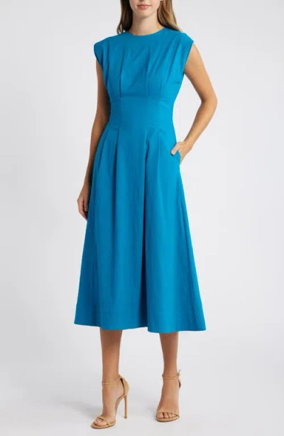 Mila Mae Cinched Waist Midi Dress In Blue