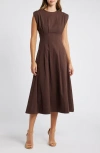 Mila Mae Cinched Waist Midi Dress In Mushroom