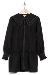 Mila Mae Collared Long Sleeve Ruffle Hem Shirtdress In Black