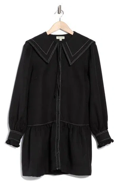 Mila Mae Collared Long Sleeve Ruffle Hem Shirtdress In Black