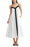 Mila Mae Contrast Detail Sleeveless Midi Dress In White Black