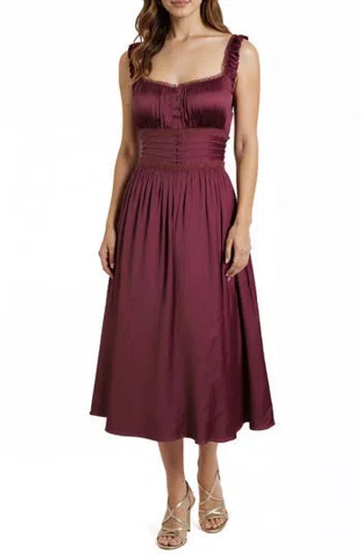 Mila Mae Corset Bodice Satin Dress In Burgundy