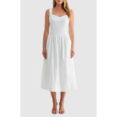 Mila Mae Cotton Eyelet Midi Dress In White