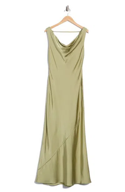 Mila Mae Cowl Neck Satin Maxi Dress In Green
