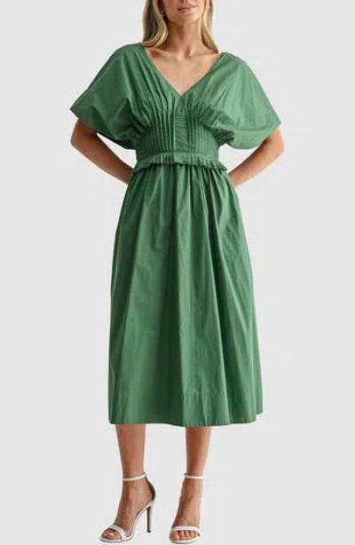 Mila Mae Dolman Sleeve Cinched Waist Midi Dress In Green