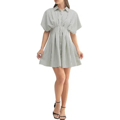 Mila Mae Dolman Sleeve Stripe Mini Shirtdress In Cream Black Stripe
