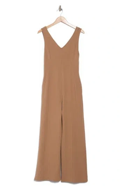 Mila Mae Double V-neck Sleeveless Jumpsuit In Mocha