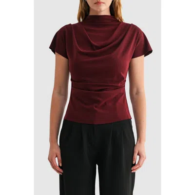 Mila Mae Draped Neck Ruched Top In Red