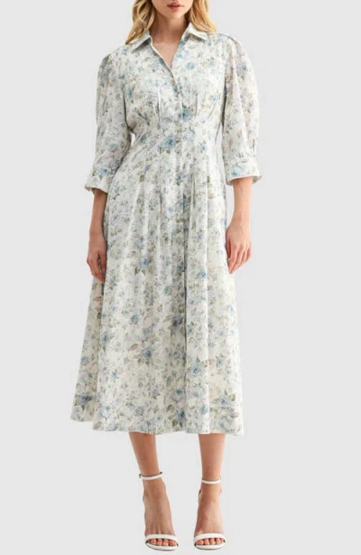 Mila Mae Embroidered Floral Print Midi Shirtdress In Blue