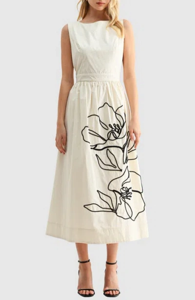 Mila Mae Embroidered Sleeveless Cotton Dress In White