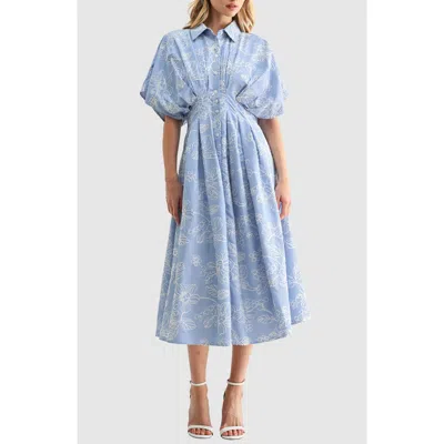 Mila Mae Embroidered Stripe Midi Shirtdress In Blue