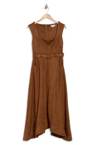 Mila Mae Faux Suede Belted Maxi Dress In Brown