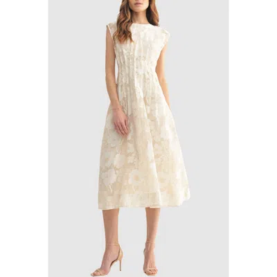 Mila Mae Floral Cap Sleeve Cinched Waist Fit & Flare Midi Dress In White