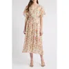 Mila Mae Floral Dolman Sleeve Midi Dress In Peach Floral