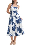 Mila Mae Floral Halter Midi Dress In Ivory Blue