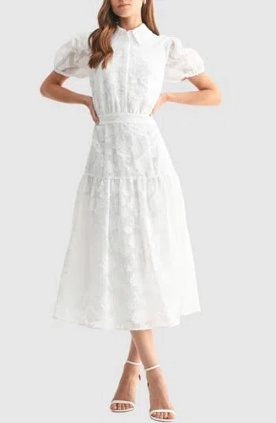 Mila Mae Floral Jacquard Shirtdress In White