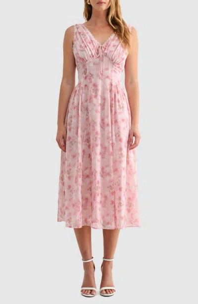 Mila Mae Floral Sleeveless Fit & Flare Chiffon Midi Dress In Pink