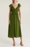 MILA MAE MILA MAE FLUTTER SLEEVE MIDI DRESS