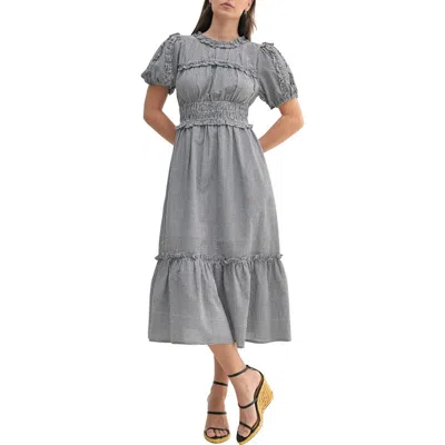 Mila Mae Gingham Short Sleeve Fit & Flare Midi Dress In Black White