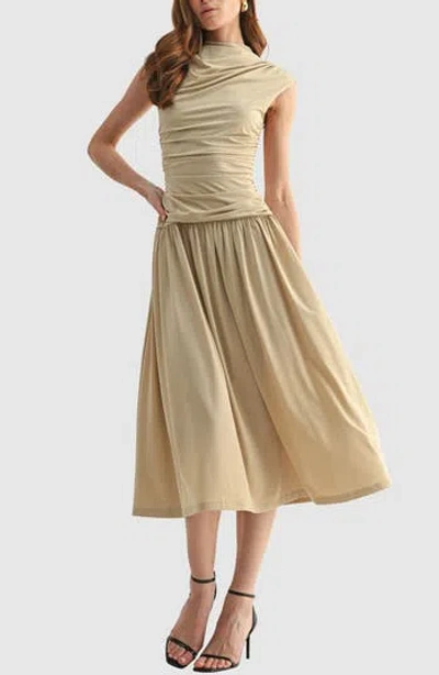 Mila Mae High Neck Sleeveless Drop Waist Midi Dress