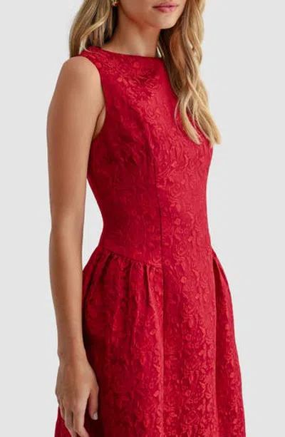 Mila Mae Jacquard Fit & Flare Midi Dress In Red