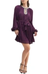 Mila Mae Jewel Keyhole Long Sleeve Pleated Dress In Plum
