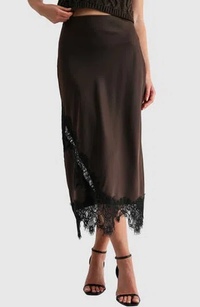 Mila Mae Lace Detailed Satin Midi Skirt In Black
