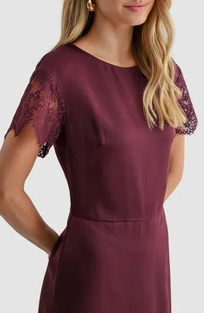 Mila Mae Lace Trim Asymmetric Midi Dress In Burgundy