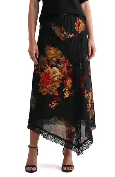 Mila Mae Lace Trim Asymmetrical Midi Skirt In Multi