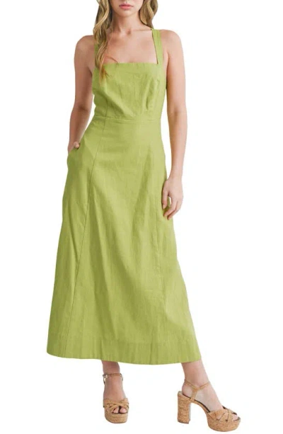 Mila Mae Linen & Cotton A-line Dress In Green