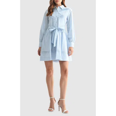 Mila Mae Long Sleeve Belted Cotton Shirtdress In Blue