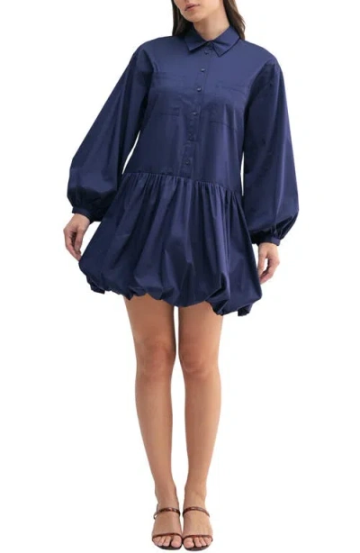 Mila Mae Long Sleeve Bubble Hem Minidress In Navy