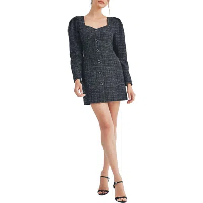 Mila Mae Long Sleeve Tweed Minidress In Black