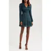 Mila Mae Metallic Long Sleeve Open Back Minidress In Teal