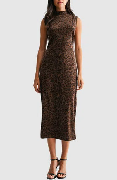 Mila Mae Mock Neck Sleeveless Midi Dress In Brown