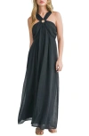 Mila Mae O-ring Empire Waist Maxi Dress In Black Solid