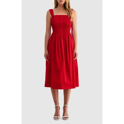 Mila Mae Pleat Bodice Cotton Midi Dress In Purple