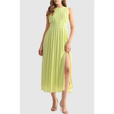 Mila Mae Pleated Belted Maxi Dress In Green