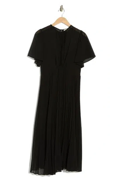 Mila Mae Pleated Chiffon Midi Dress In Black