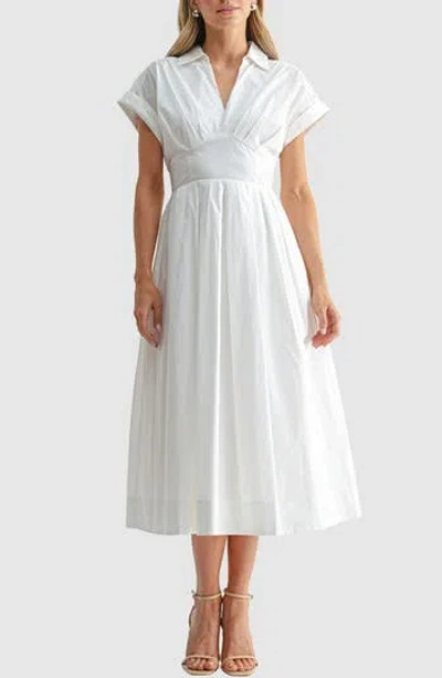 Mila Mae Pleated Fit And Flare Midi Dress In White