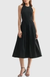 Mila Mae Pleated Halter Cotton Midi Sundress In Black
